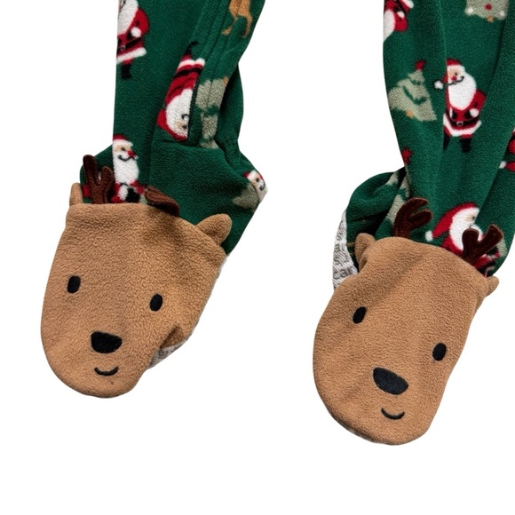 Carter’s Green Fleece Footed Christmas Pajama zippy Santa Deer Xmas Tree 5T - Picture 2 of 5